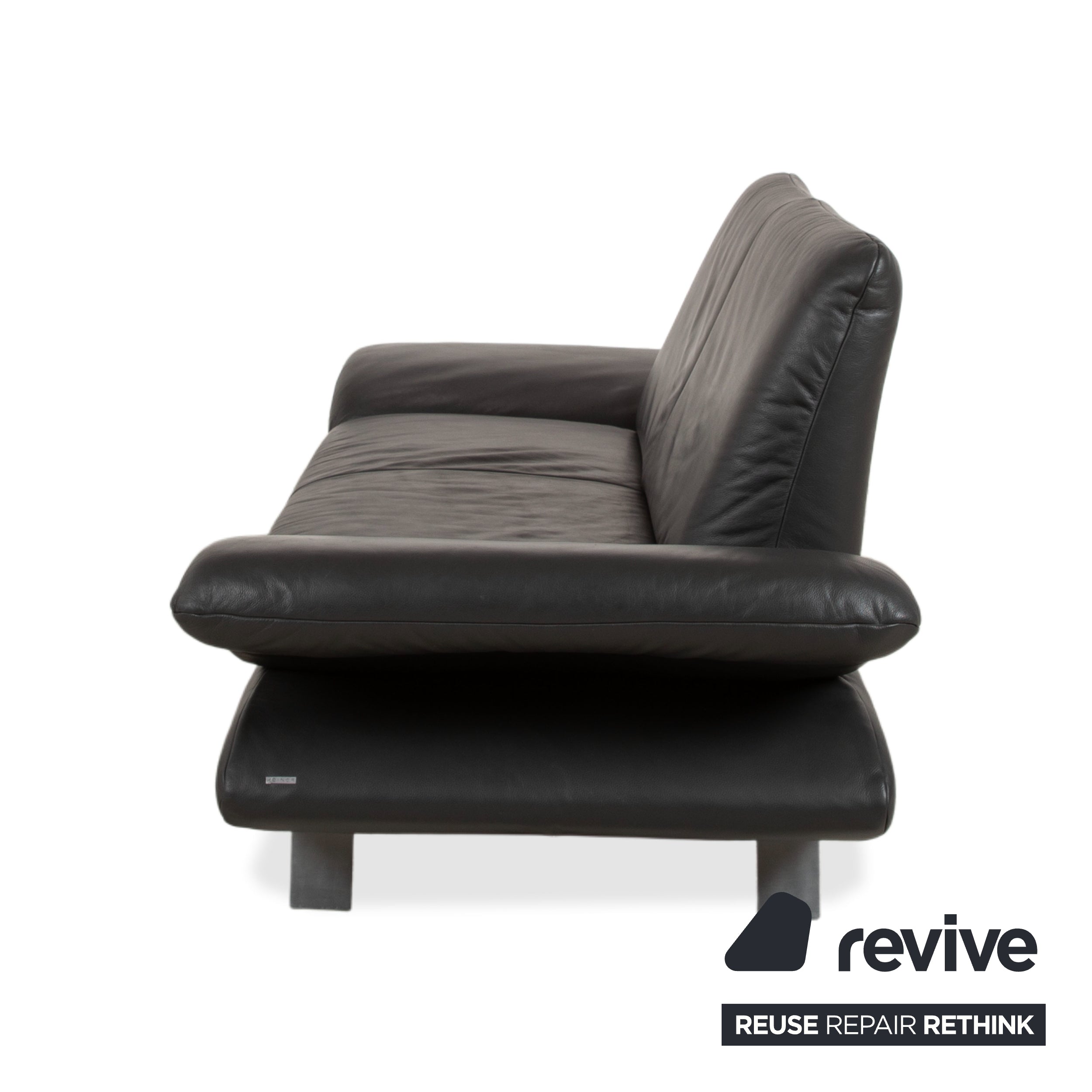 Koinor Rossini Two-Seater Black Leather Sofa Couch Manual Function