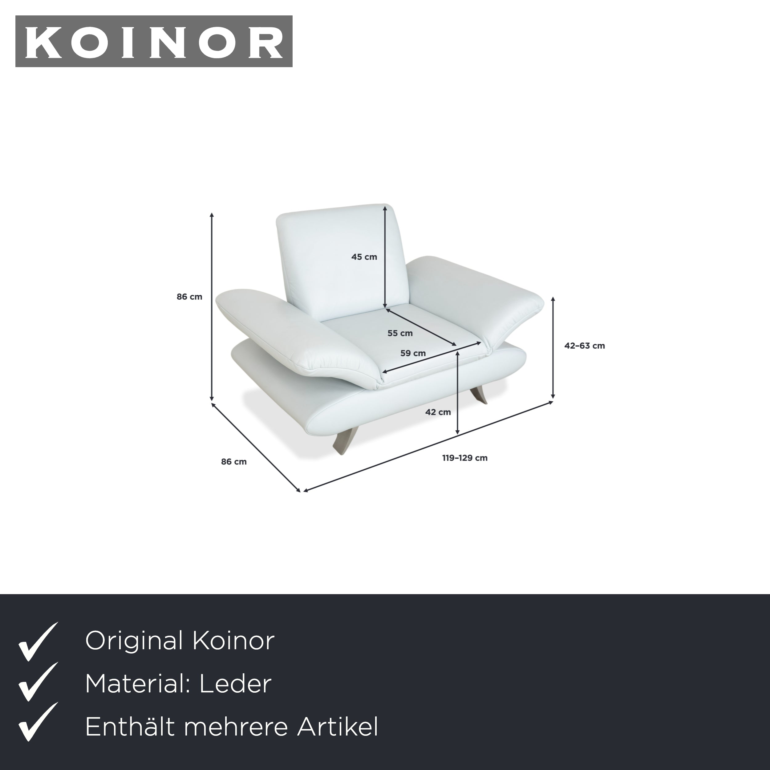 Koinor Rossini Zweisitzer Sofa Sessel Hellblau manuelle Funktion