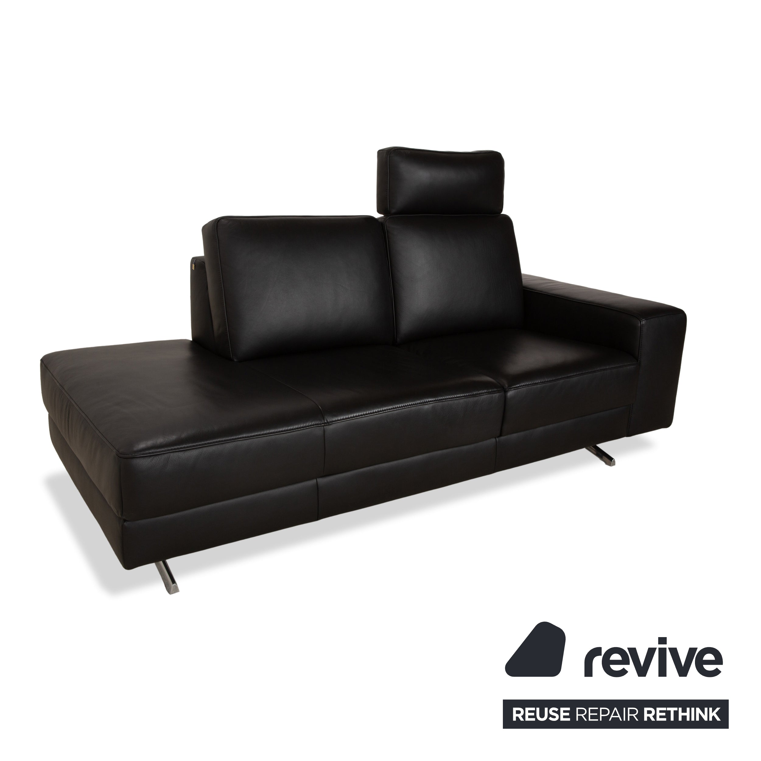 Canapé deux places en cuir noir Koinor Upgrade avec appui-tête