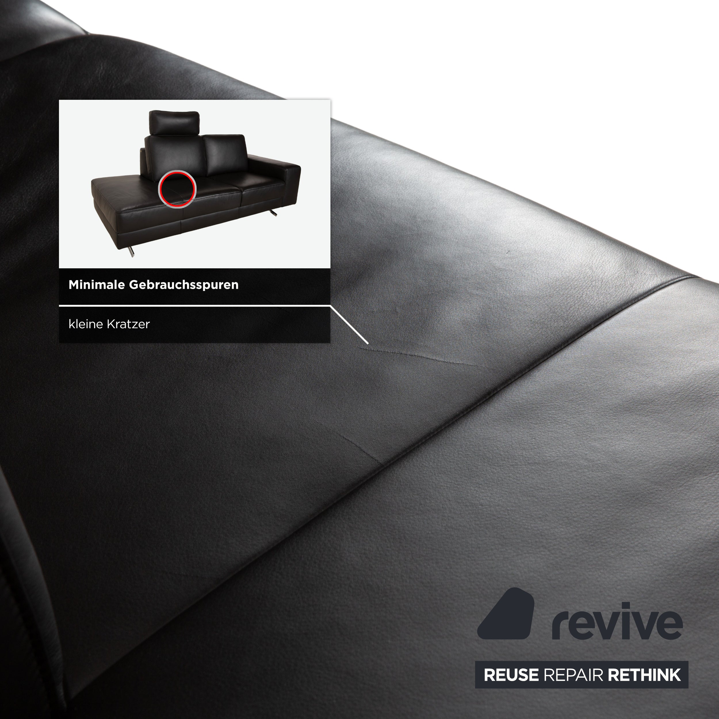 Canapé deux places en cuir noir Koinor Upgrade avec appui-tête