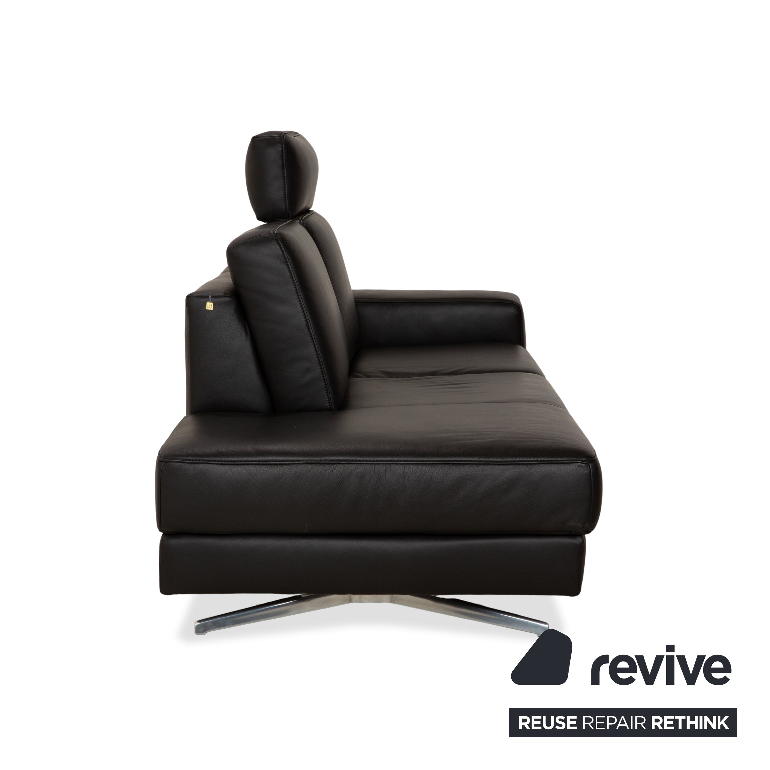 Canapé deux places en cuir noir Koinor Upgrade avec appui-tête