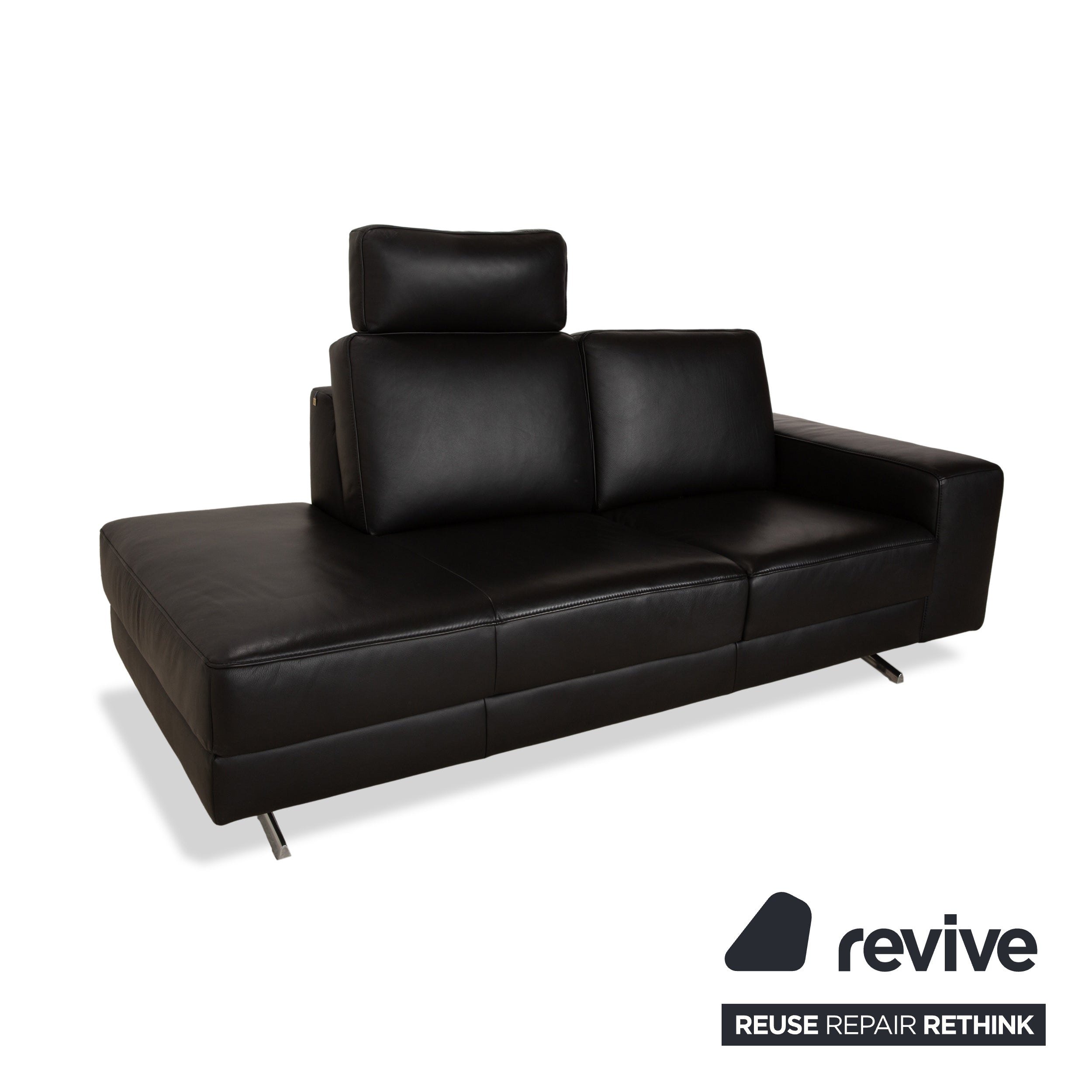 Canapé deux places en cuir noir Koinor Upgrade avec appui-tête