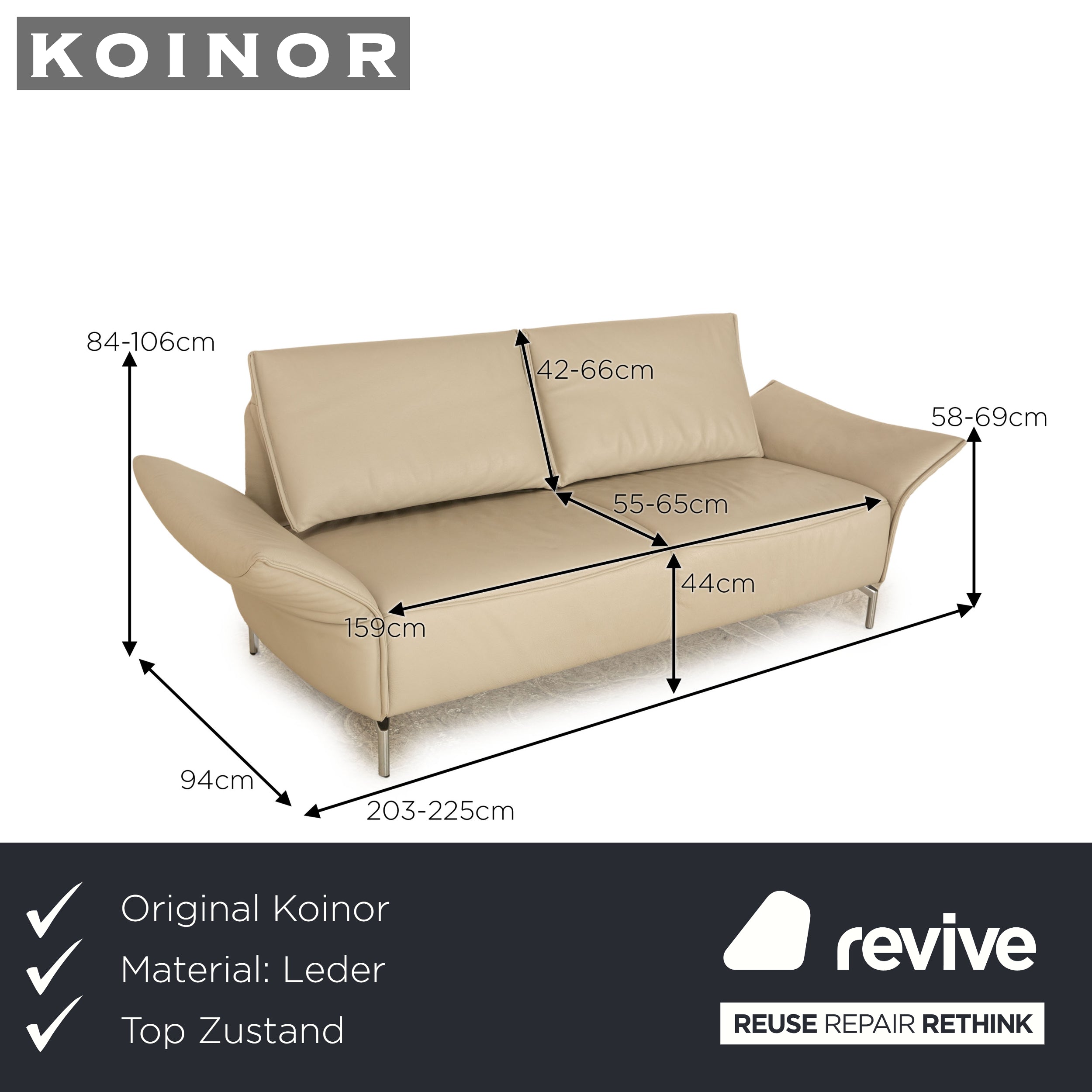Koinor Vanda Leather Two Seater Cream Sofa Couch Manual Function