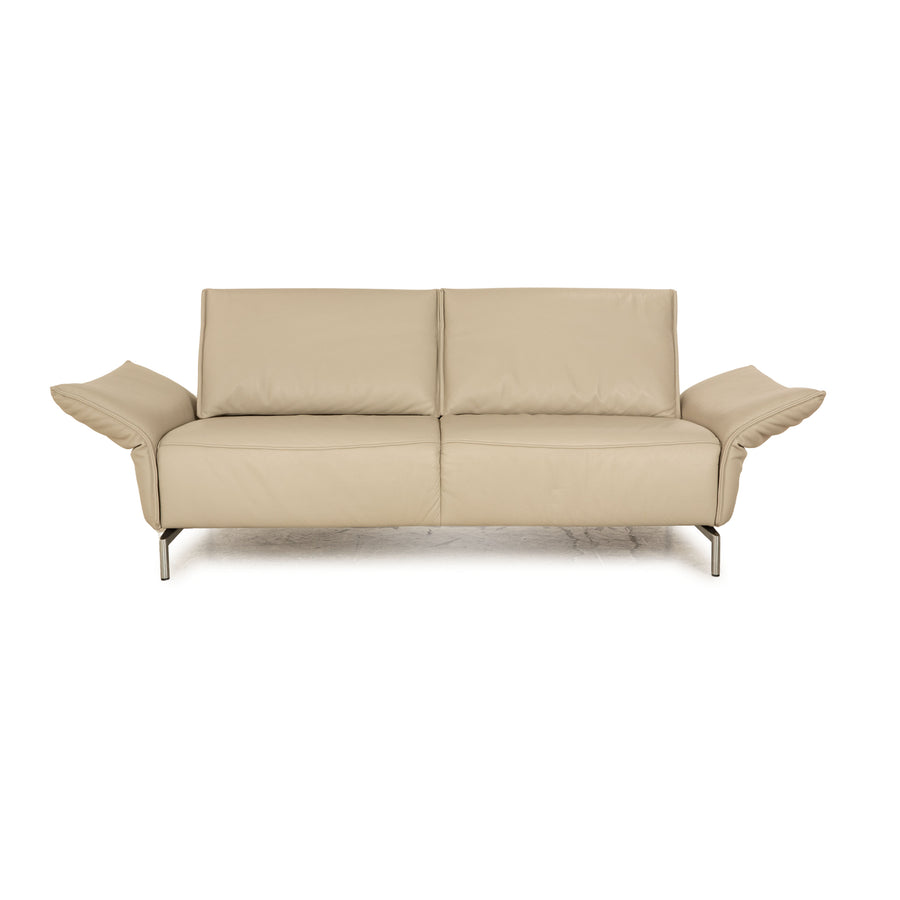 Koinor Vanda Leather Two Seater Cream Sofa Couch Manual Function