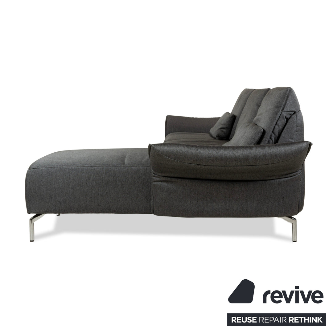 Canapé d'angle en tissu Koinor Vanda gris avec fonction manuelle, méridienne droite
