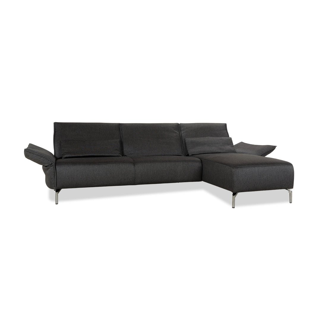 Canapé d'angle en tissu Koinor Vanda gris avec fonction manuelle, méridienne droite