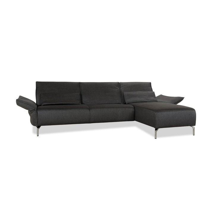 Canapé d'angle en tissu Koinor Vanda gris avec fonction manuelle, méridienne droite