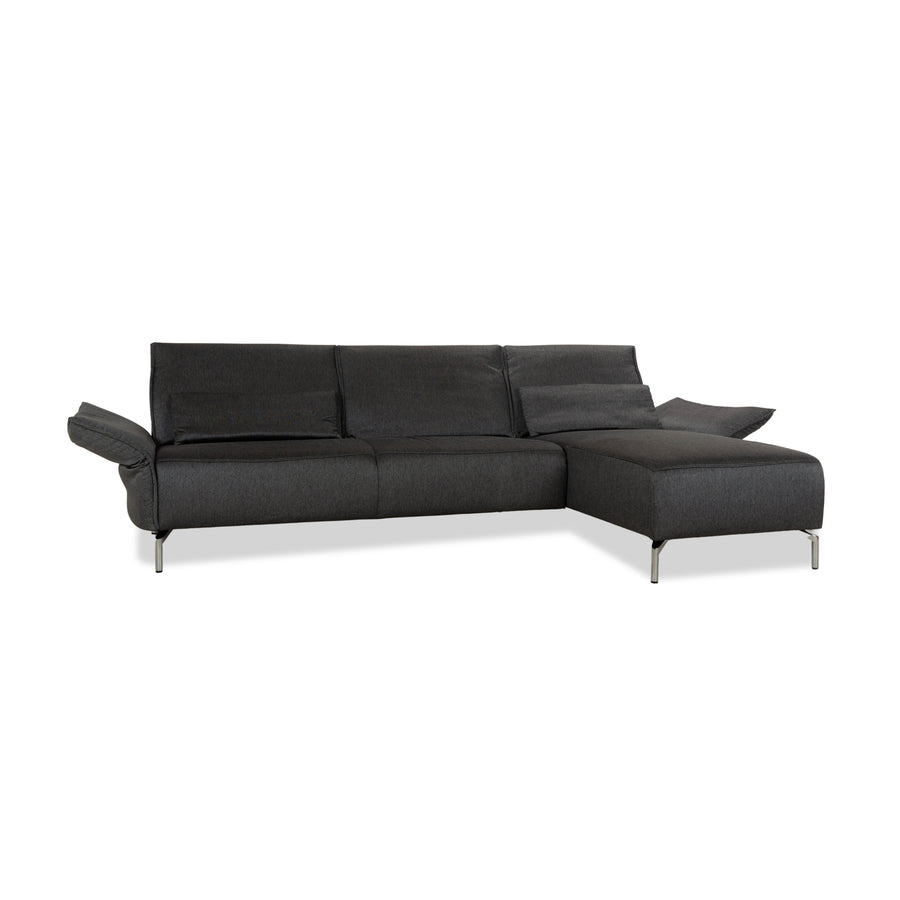 Canapé d'angle en tissu Koinor Vanda gris avec fonction manuelle, méridienne droite