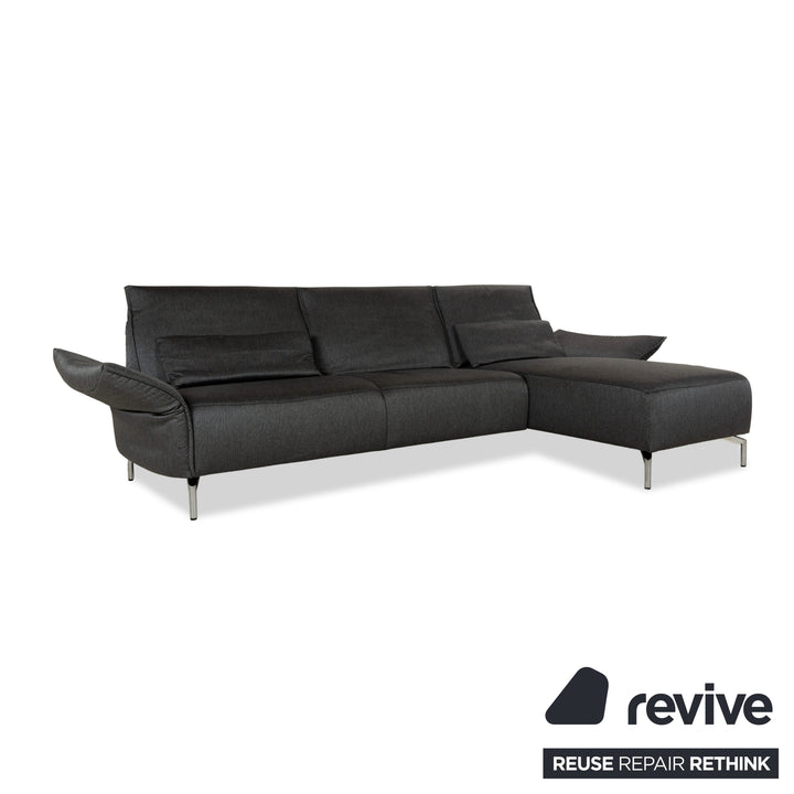 Canapé d'angle en tissu Koinor Vanda gris avec fonction manuelle, méridienne droite