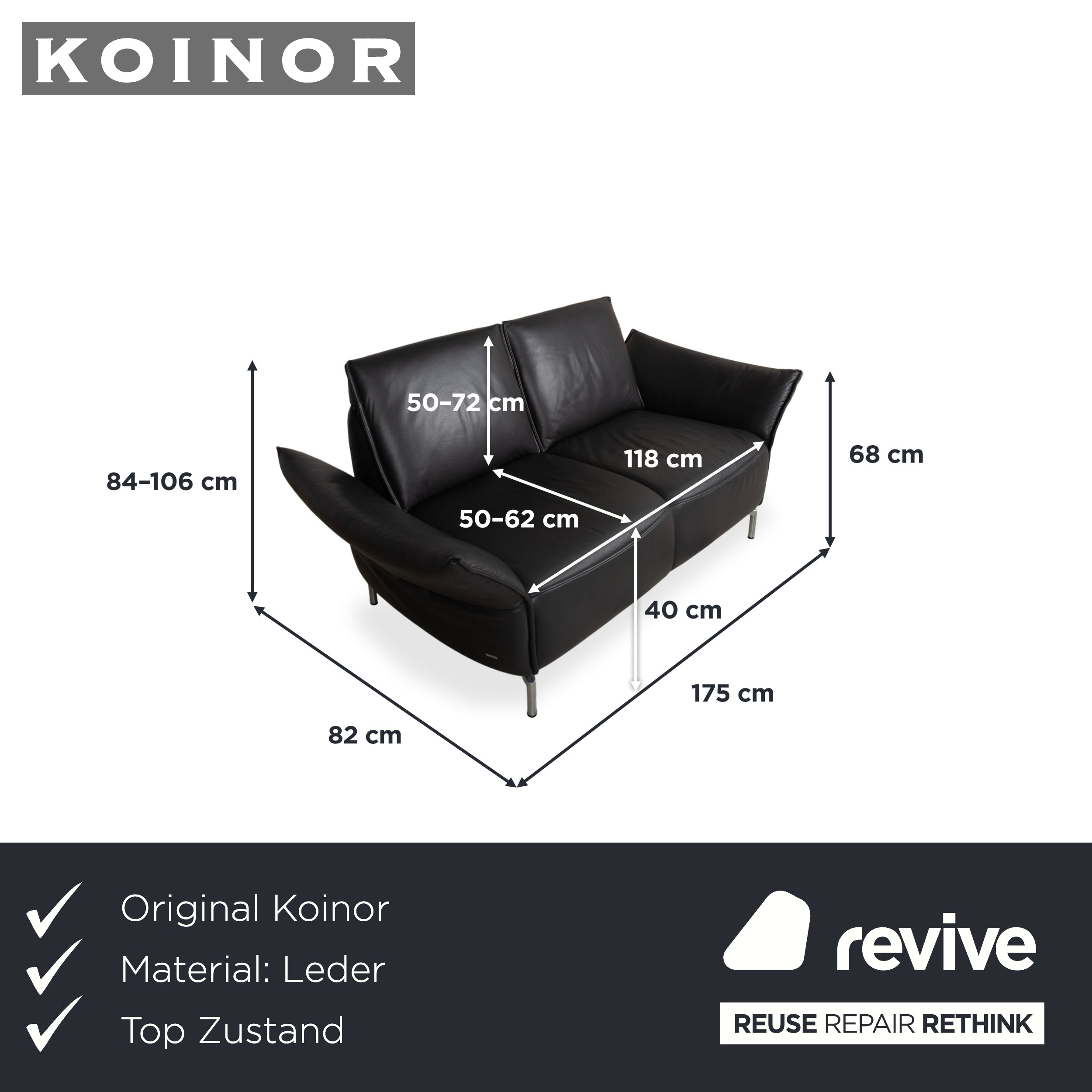 Koinor Vanda Zweisitzer Leder Sofa Anthrazit Couch manuelle Funktion
