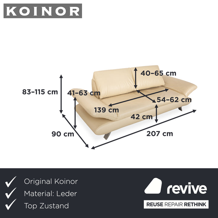 Koinor Velluti Leather Three-Seater Cream Manual Function Sofa Couch