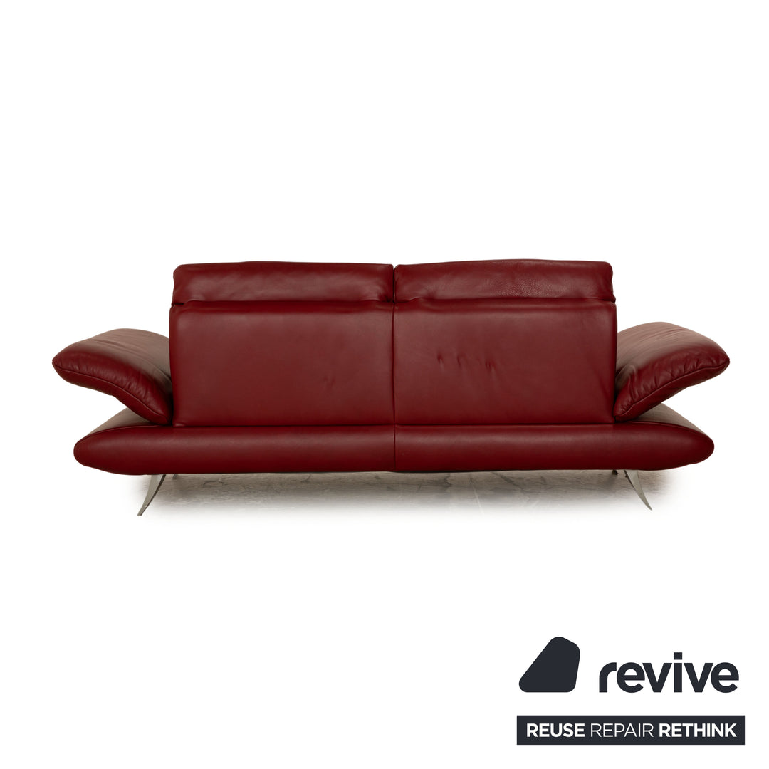 Koinor Velluti Leather Three Seater Red Manual Function Sofa Couch