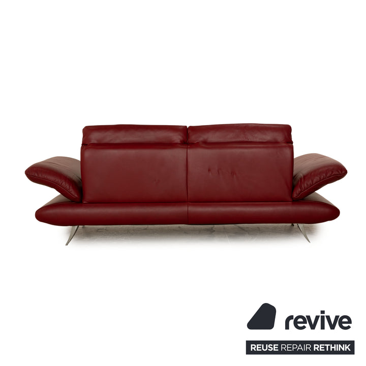 Koinor Velluti Leather Three Seater Red Manual Function Sofa Couch