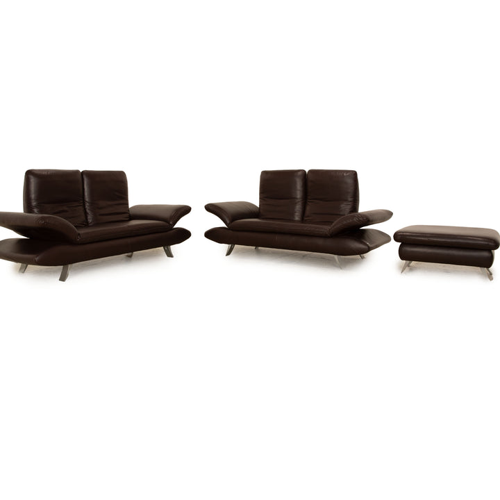 Koinor Velluti Leder Sofa Garnitur Braun Sessel Zweisitzer Couch manuelle Funktion