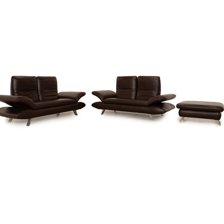 Koinor Velluti Leder Sofa Garnitur Braun Sessel Zweisitzer Couch manuelle Funktion