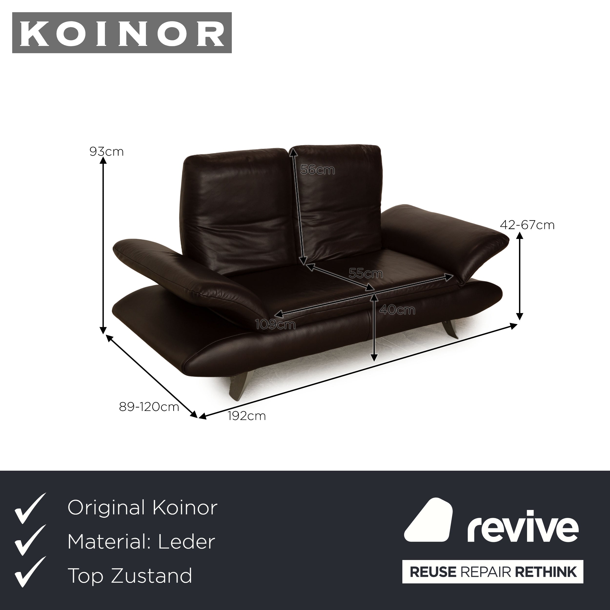 Koinor Velluti Leder Zweisitzer Braun Sofa Couch manuelle Funktion