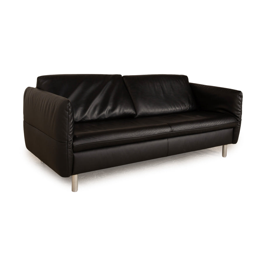 Koinor Vittoria Leather Three Seater Black Manual Function Sofa Couch