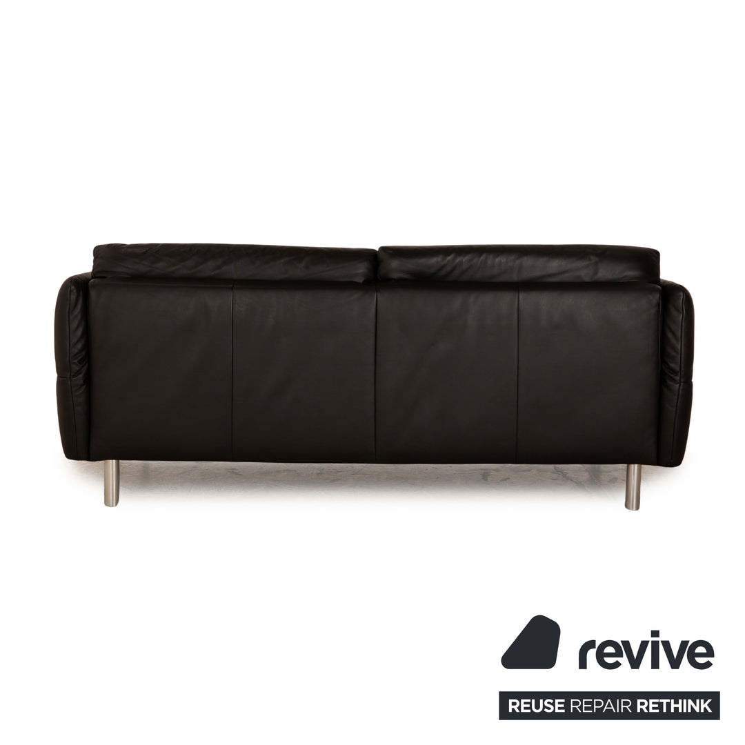 Koinor Vittoria Leather Three Seater Black Manual Function Sofa Couch