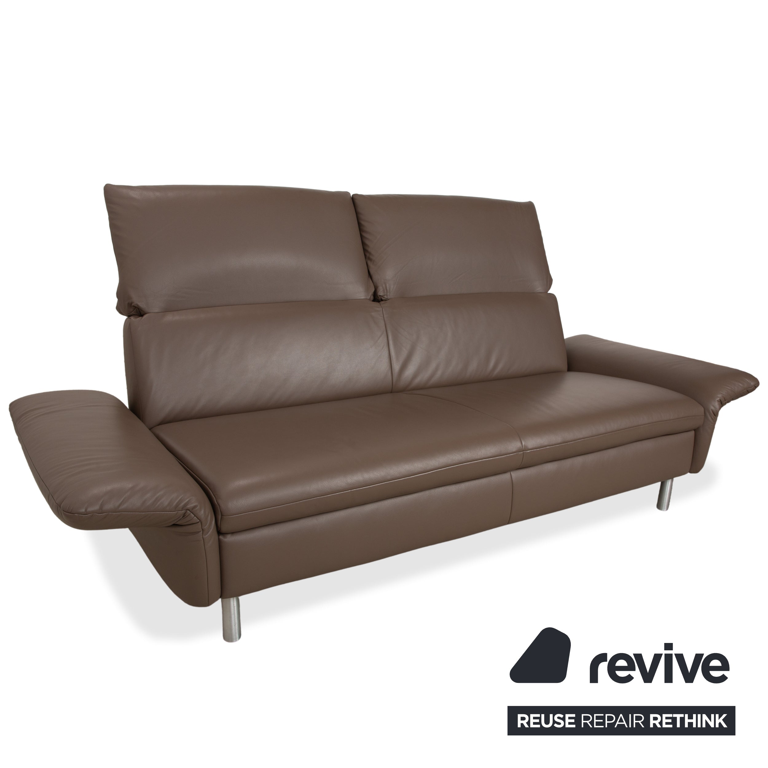 Canapé deux places Koinor Vittoria en cuir marron taupe à réglage manuel