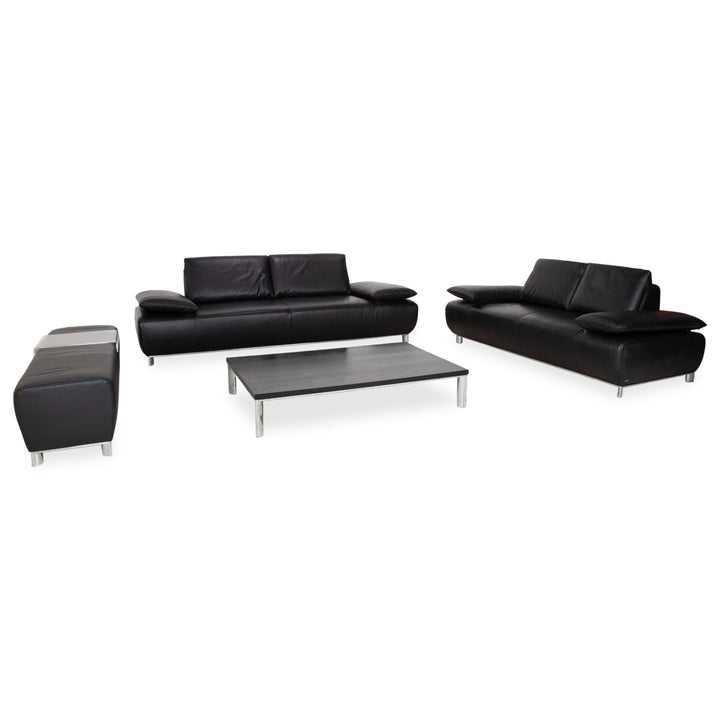 Koinor Volare Suite Leather Two-Seater Three-Seater Ottoman Coffee Table Black Manual Function Sofa Couch