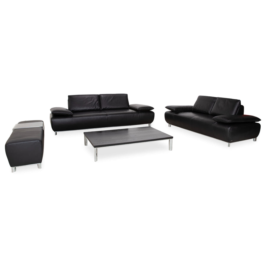 Koinor Volare Garnitur Leder Zweisitzer Dreisitzer Hocker Couchtisch Schwarz manuelle Funktion Sofa Couch