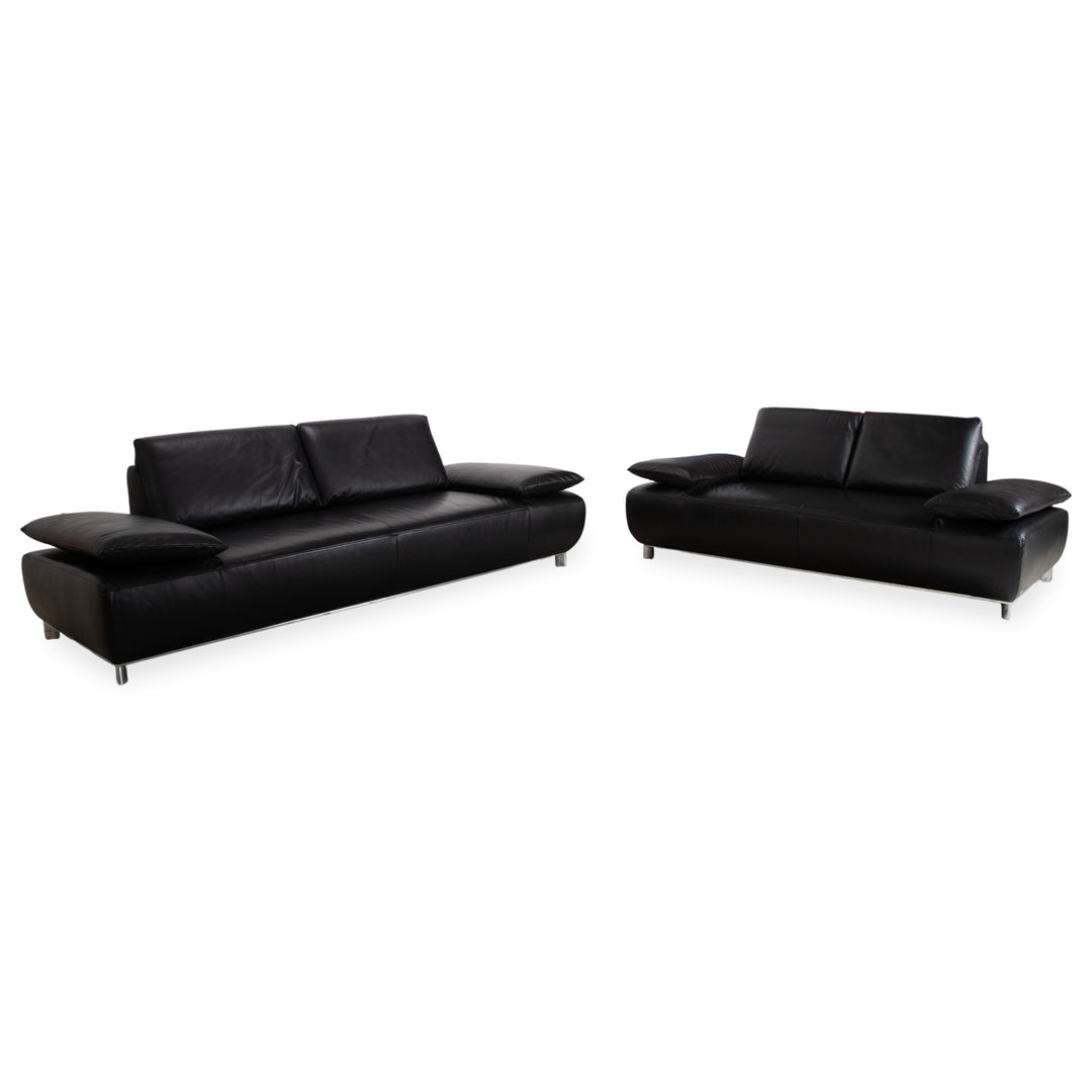 Koinor Volare Garnitur Leder Zweisitzer Dreisitzer Schwarz manuelle Funktion Sofa Couch