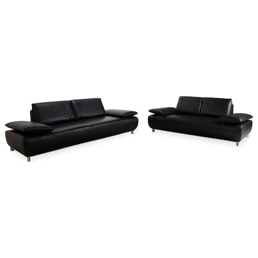 Koinor Volare Garnitur Leder Zweisitzer Dreisitzer Schwarz manuelle Funktion Sofa Couch
