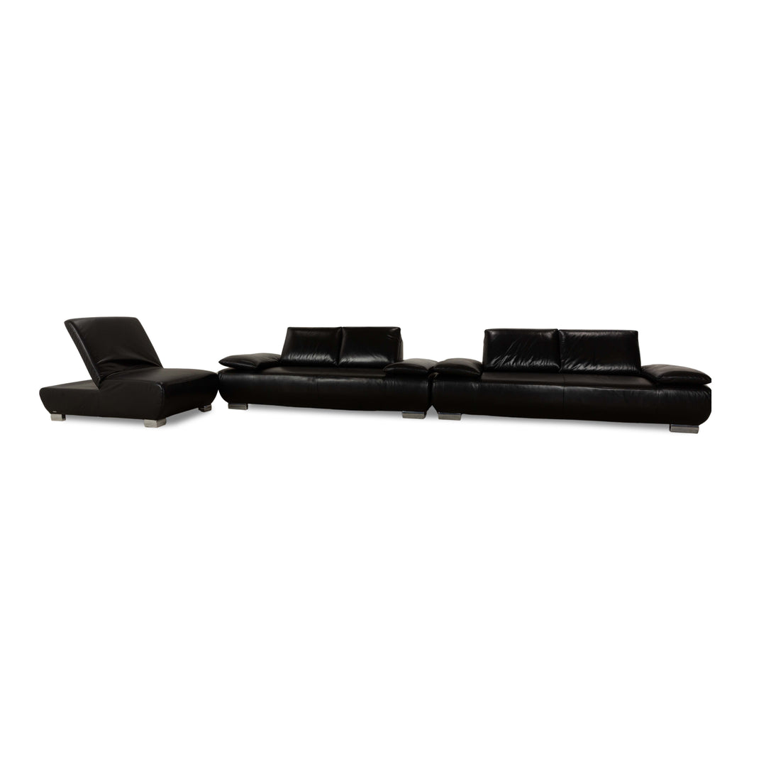 Koinor Volare Leder 2x Zweisitzer 1x Hocker/Sessel Schwarz Sofa Couch manuelle Funktion
