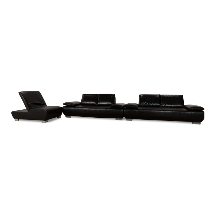 Koinor Volare Leder 2x Zweisitzer 1x Hocker/Sessel Schwarz Sofa Couch manuelle Funktion