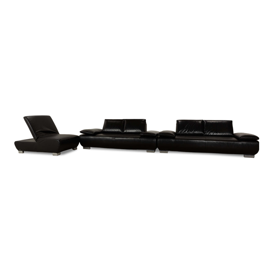 Koinor Volare Leder 2x Zweisitzer 1x Hocker/Sessel Schwarz Sofa Couch manuelle Funktion