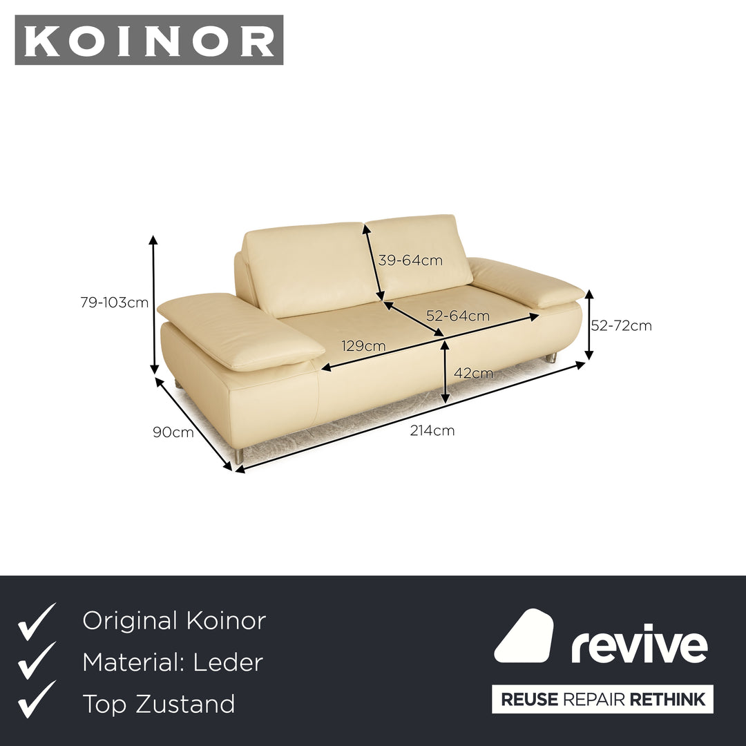 Koinor Volare Leather Three Seater Cream Manual Function Sofa Couch