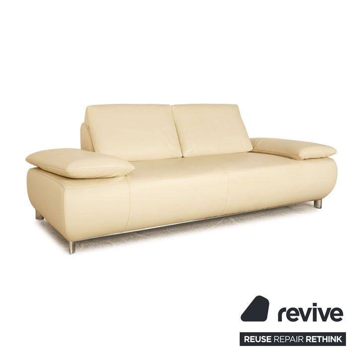 Koinor Volare Leather Three Seater Cream Manual Function Sofa Couch