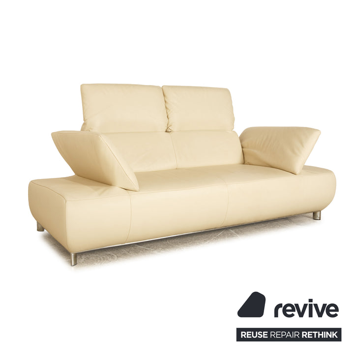 Koinor Volare Leather Three Seater Cream Manual Function Sofa Couch