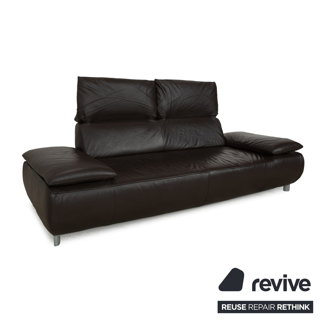 Koinor Volare Leather Three-Seater Dark Brown Manual Function Sofa Couch