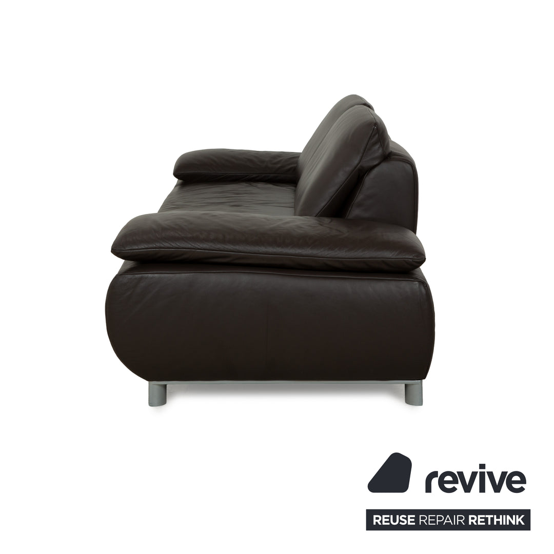 Koinor Volare Leather Three-Seater Dark Brown Manual Function Sofa Couch