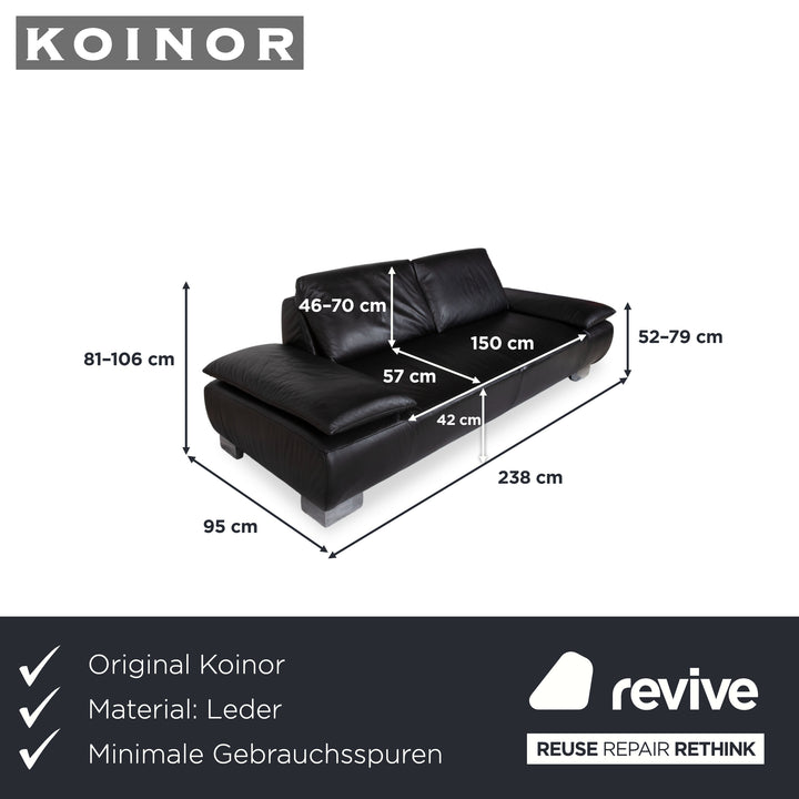 Koinor Volare Leder Dreisitzer Schwarz manuelle Funktion Sofa Couch