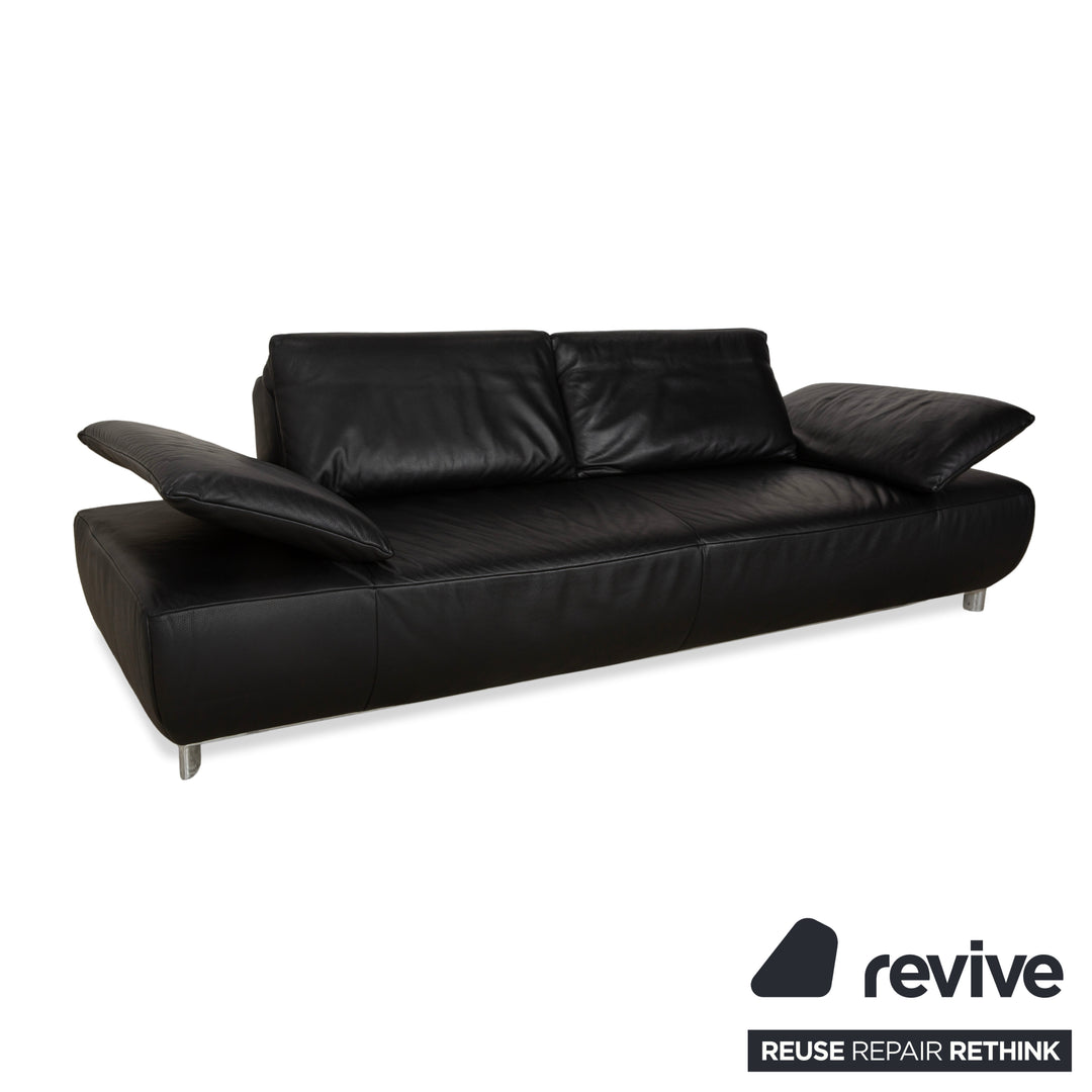 Koinor Volare Leather Three Seater Black Manual Function Sofa Couch