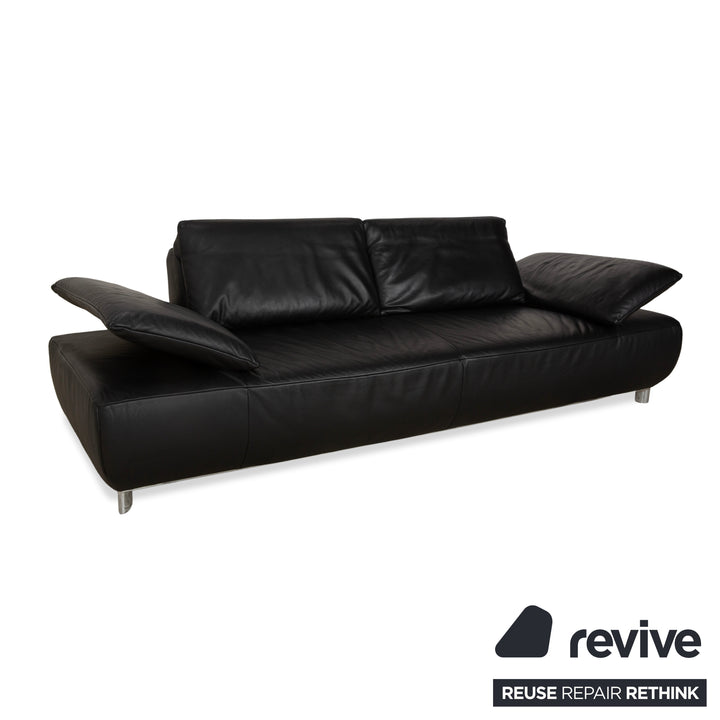 Koinor Volare Leather Three Seater Black Manual Function Sofa Couch
