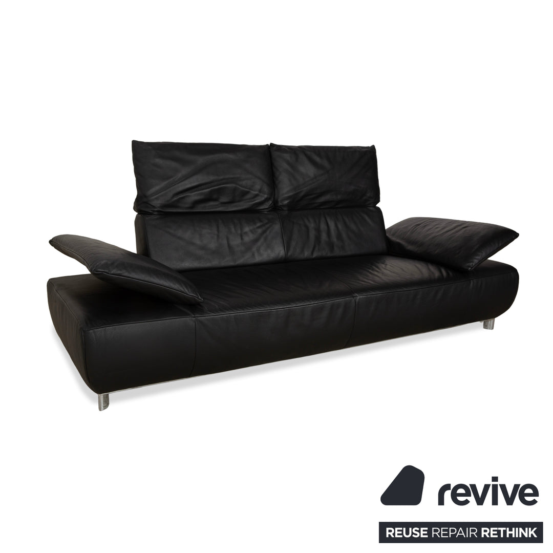 Koinor Volare Leather Three Seater Black Manual Function Sofa Couch