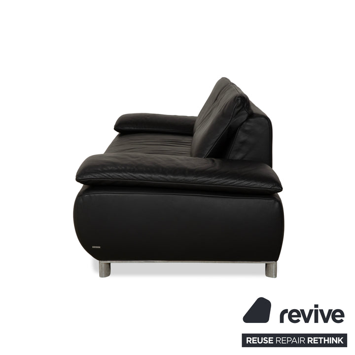 Koinor Volare Leather Three Seater Black Manual Function Sofa Couch