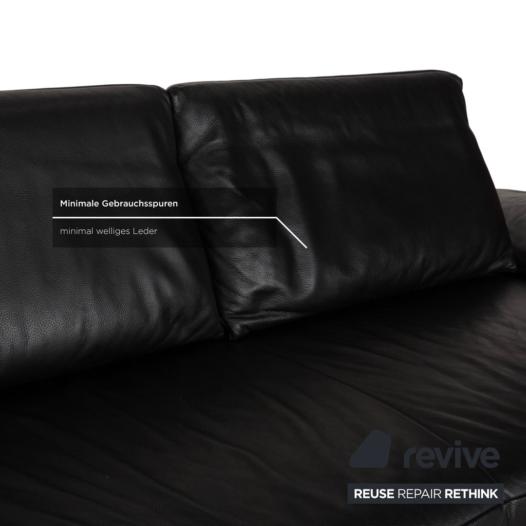 Koinor Volare Leather Three Seater Black Manual Function Sofa Couch