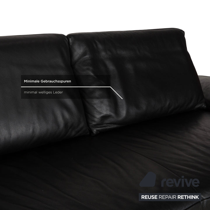 Koinor Volare Leather Three Seater Black Manual Function Sofa Couch