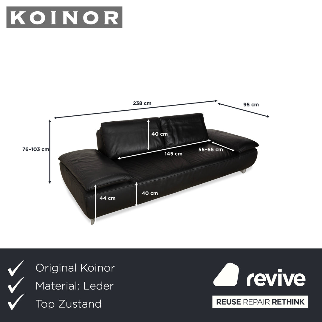 Koinor Volare Leather Three Seater Black Manual Function Sofa Couch