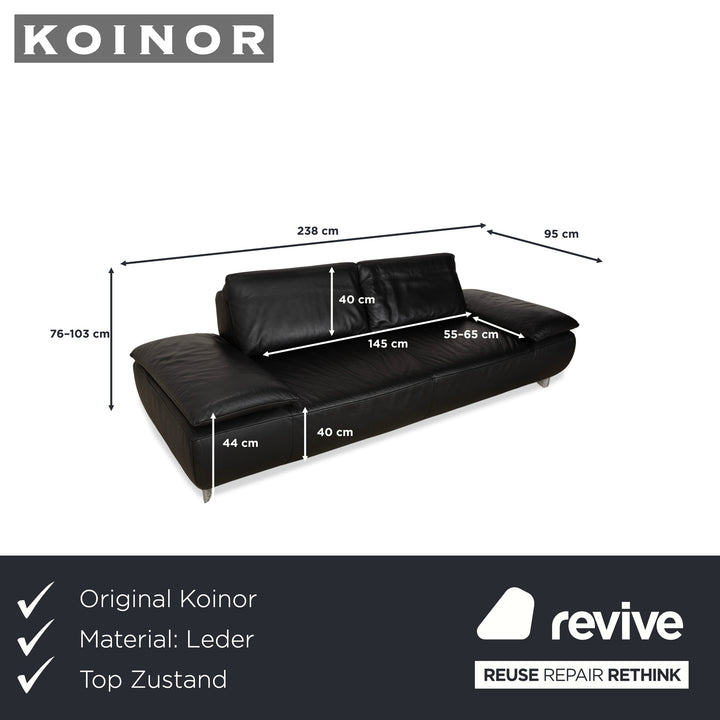 Koinor Volare Leather Three Seater Black Manual Function Sofa Couch