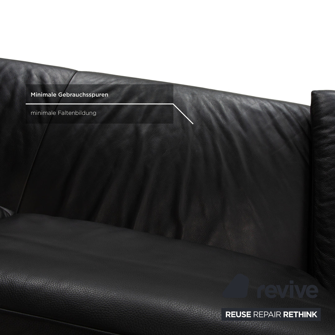 Koinor Volare Leather Three Seater Black Manual Function Sofa Couch