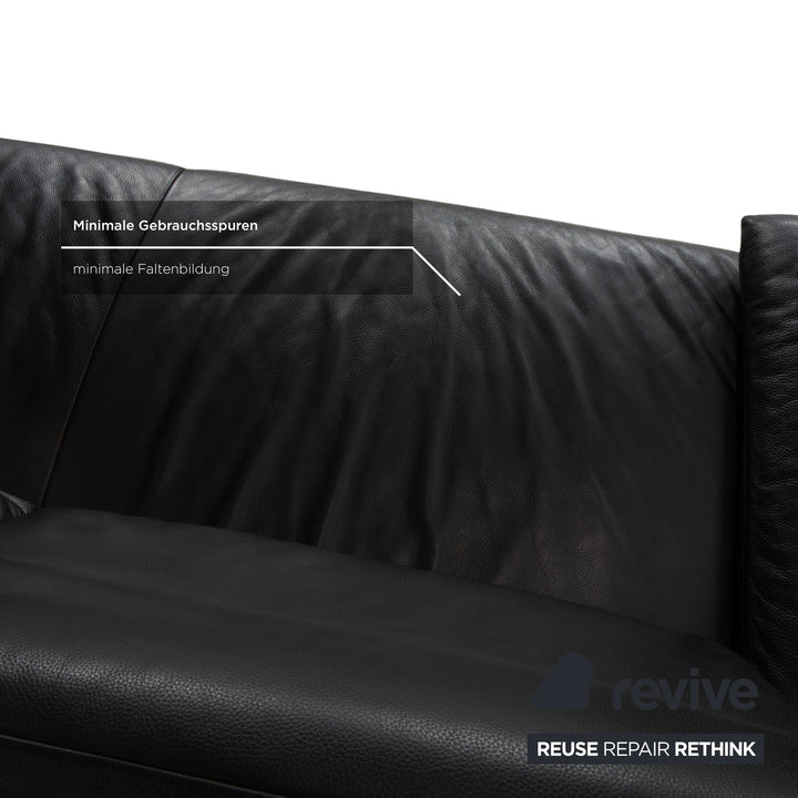 Koinor Volare Leather Three Seater Black Manual Function Sofa Couch