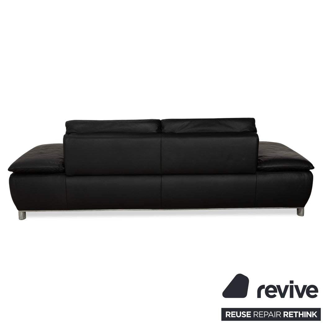 Koinor Volare Leather Three Seater Black Manual Function Sofa Couch