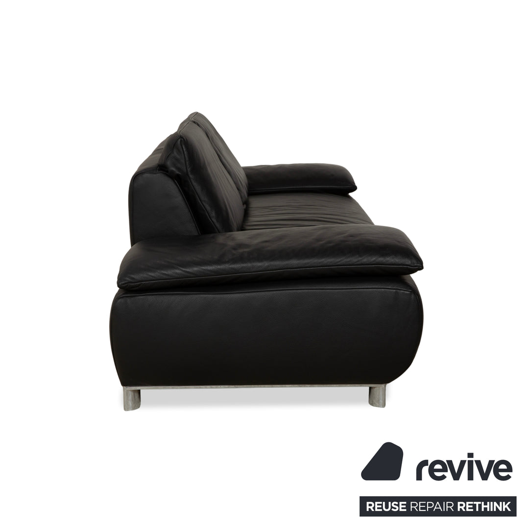 Koinor Volare Leather Three Seater Black Manual Function Sofa Couch