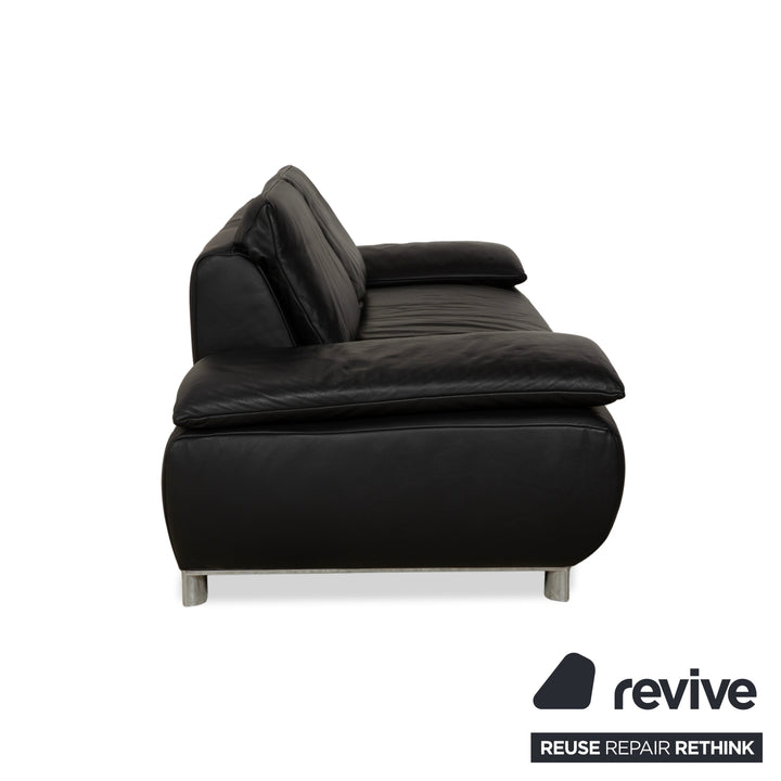 Koinor Volare Leather Three Seater Black Manual Function Sofa Couch