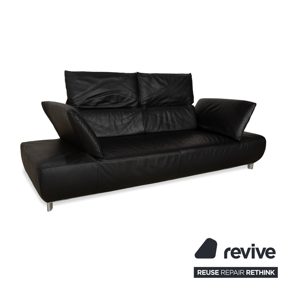 Koinor Volare Leather Three Seater Black Manual Function Sofa Couch